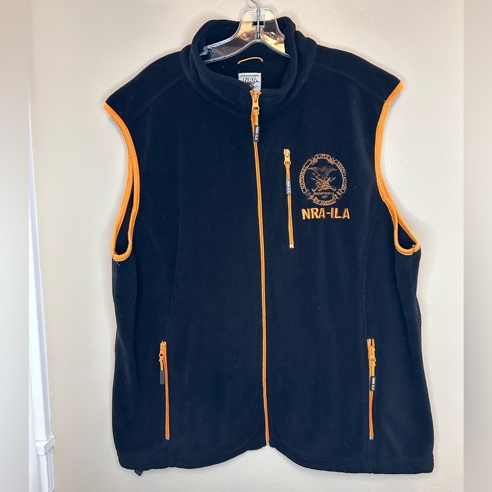NRA-ILA Men’s Fleece Zip Up Vest Size XXL Black Orange